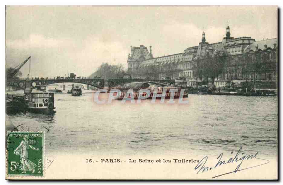Paris CPA La Seine et les Tuileries