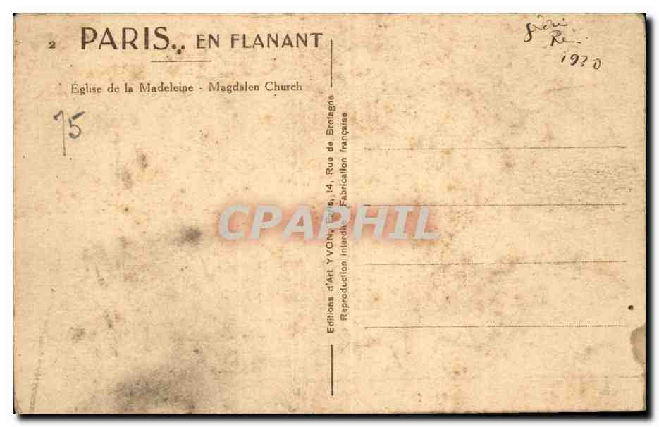 Paris CPA Eglise de la Madeleine  — Rückseite
