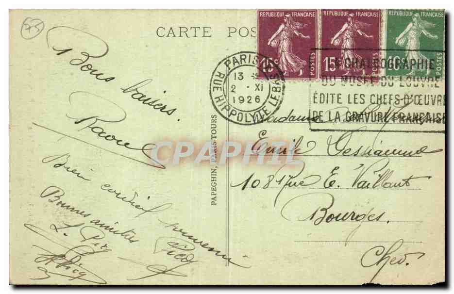 Paris CPA Fontaine Moliere Rue Richelieu  — Rückseite