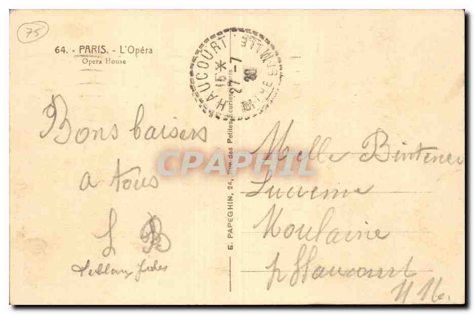 Paris CPA L'opera — Rückseite