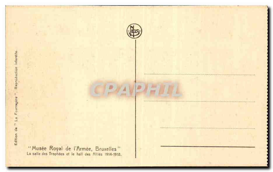 Belgie Belgique Musee royal de l'armee Bruxelles La salle des trophees 1914 1918 (militaria) — Rückseite