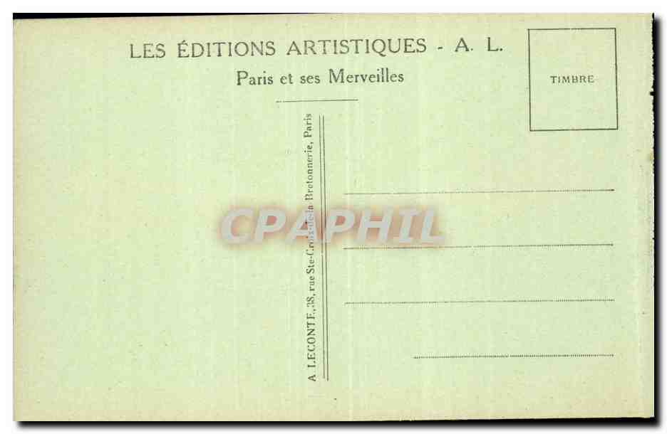 Paris CPA L'avenue des Champs Elysees et les cheveaux de Marly — Verso