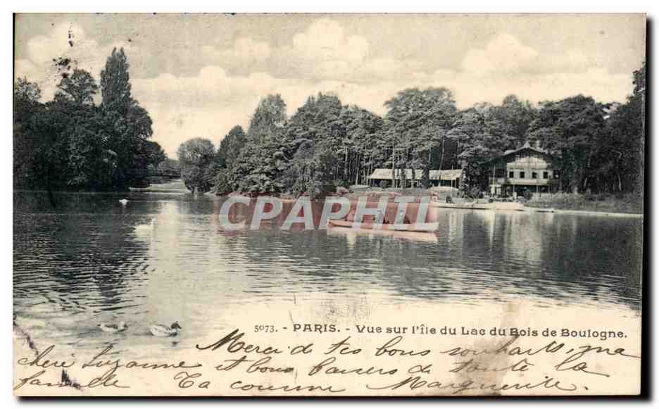 Paris CPA Vue sur l'ile du lac du Bois de Boulogne