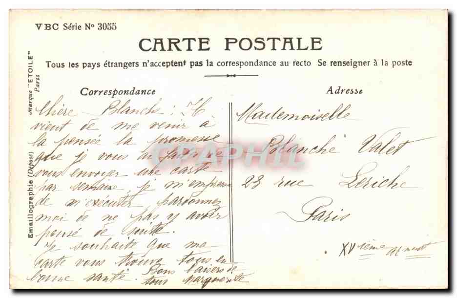 Femme en chapeau fleuri — Les Blés d'Or — Éditeur VBC Série N°3055 — Verso