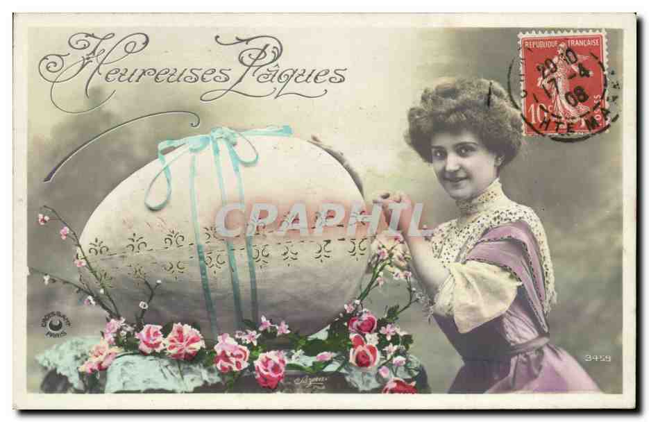 Félicitations de Pâques — femme avec œuf décoré — éditeur 'Carte Postale' n°3429