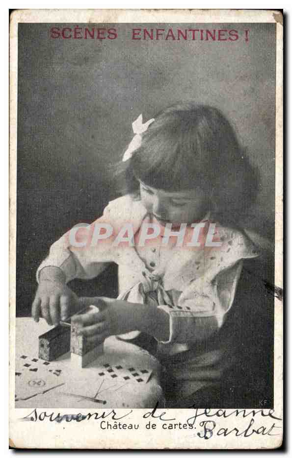 CPA Fantaisie Enfant Chateau de cartes Scenes enfantines