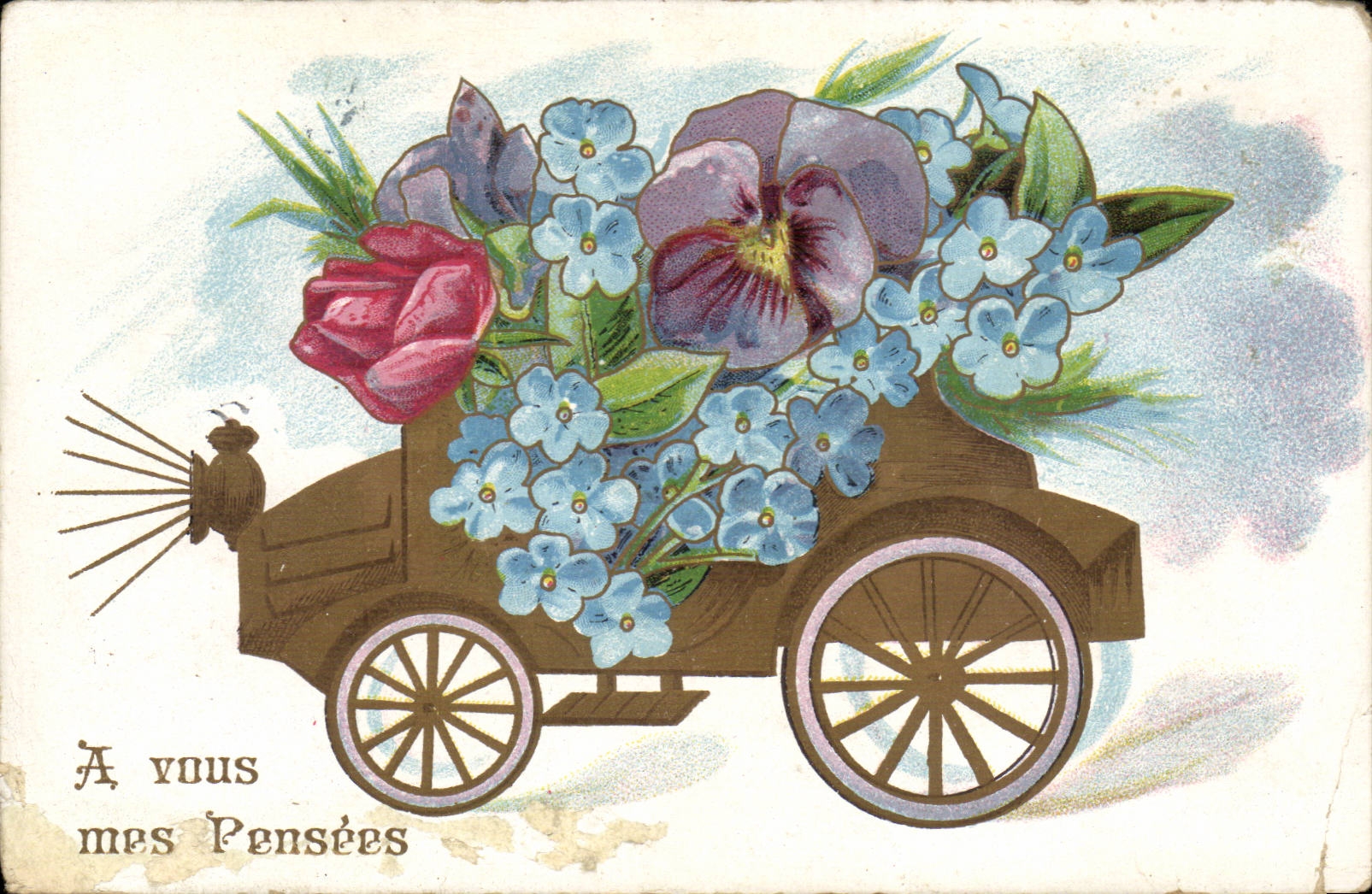 CPA Fantaisie A vous mes pensees (automobile)