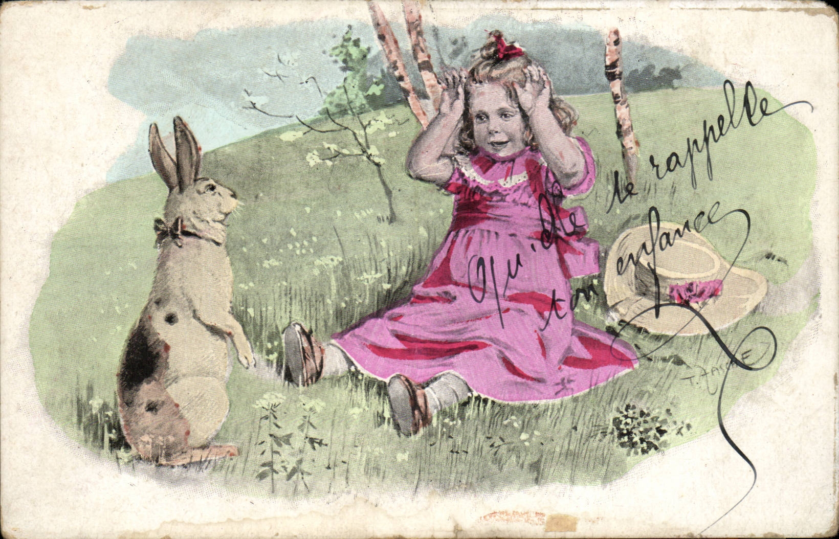 CPA Fantaisie Enfant et lapin (rabbit)