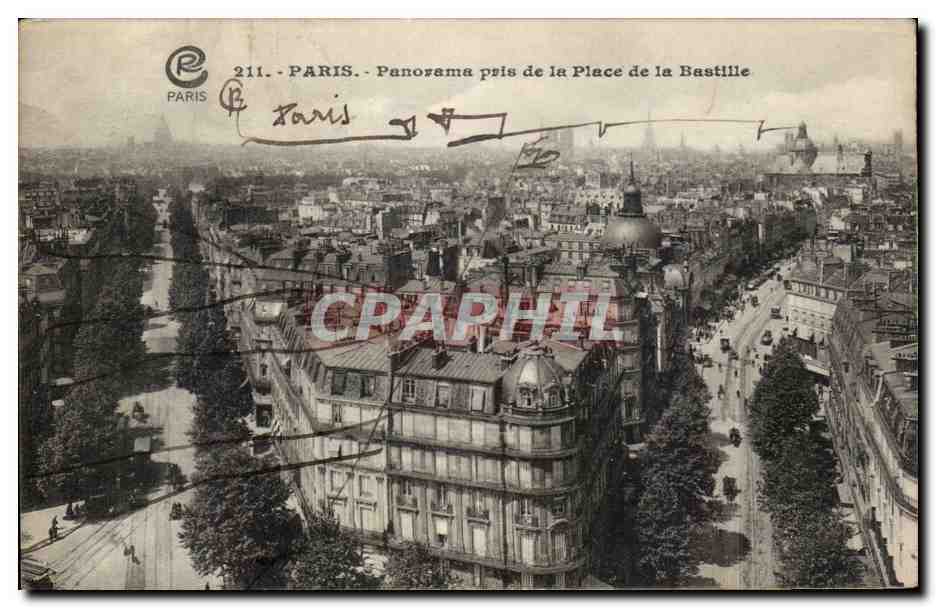 Paris CPA Panorama pris de la place de la Bastille