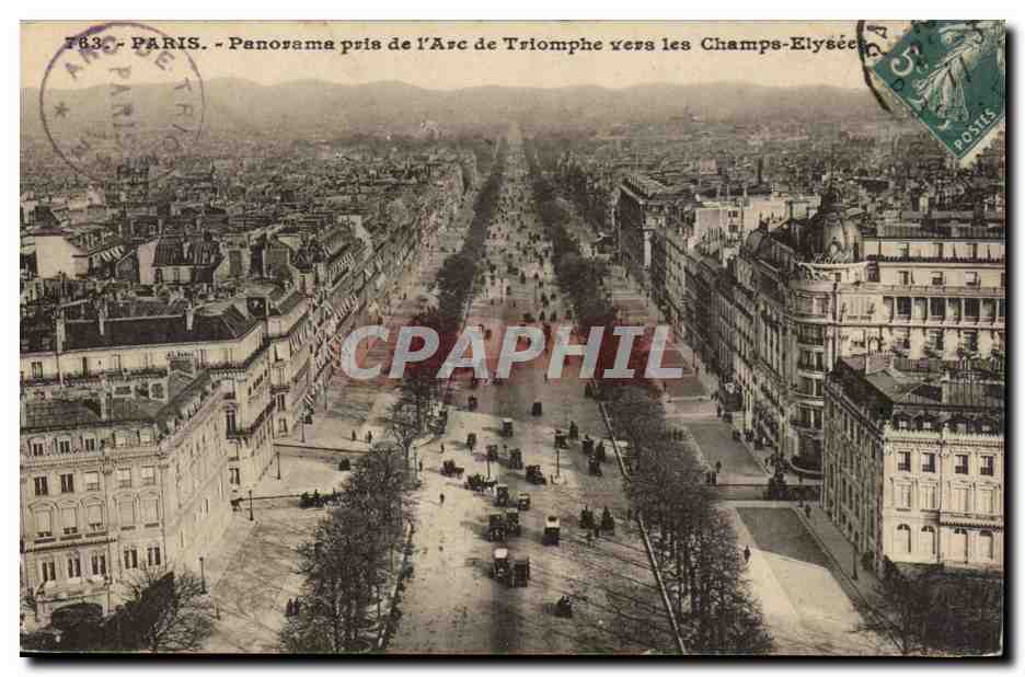 Paris CPA Panorama pris de l'arc de triomphe vers les Champs Elysees