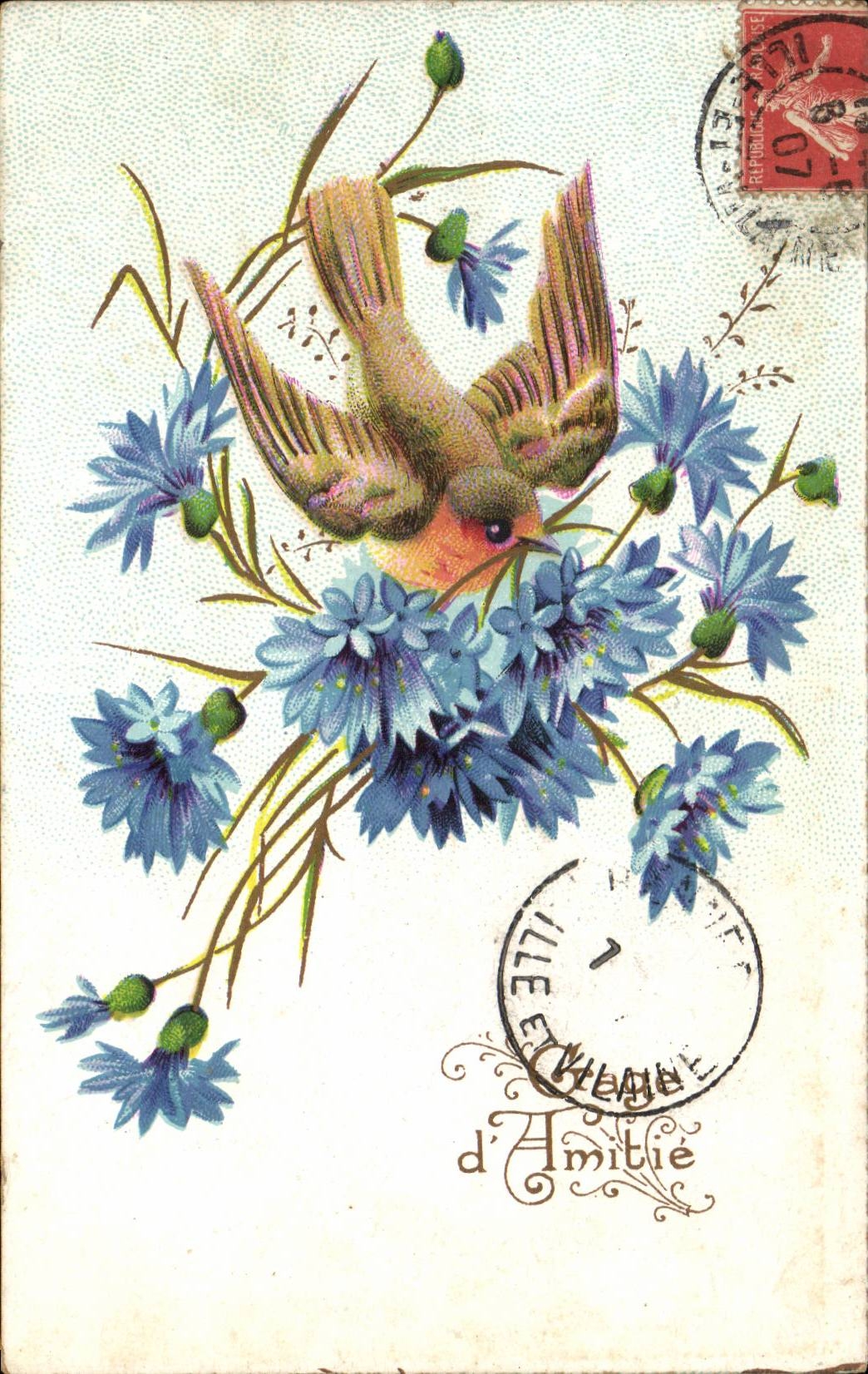 CPA Fantaisie Oiseau Gage d'amitie