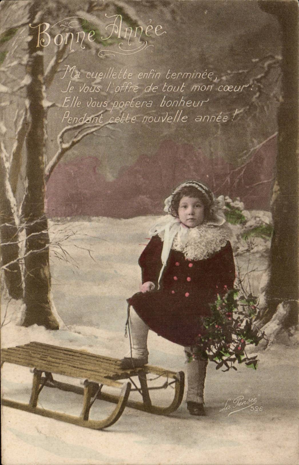 CPA Fantaisie Enfant Bonne annee (luge)