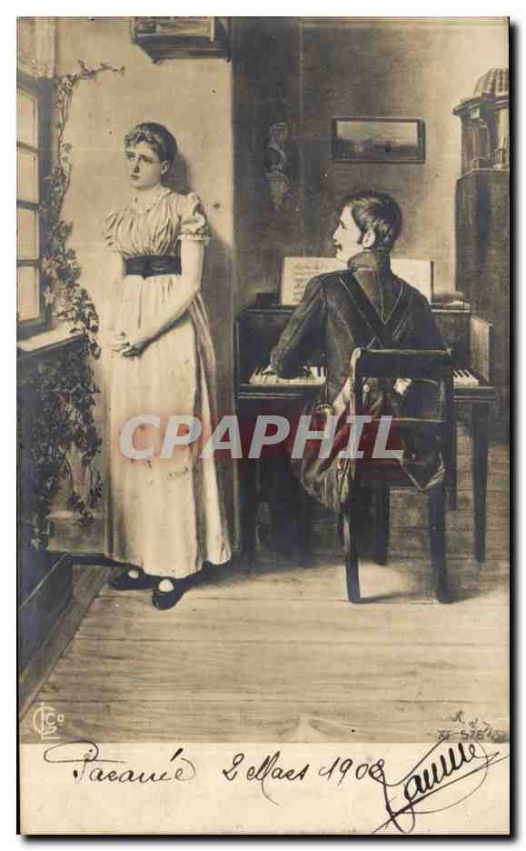 Jeune femme et homme au piano — scène intérieure — éditeur C. Co, n° 578