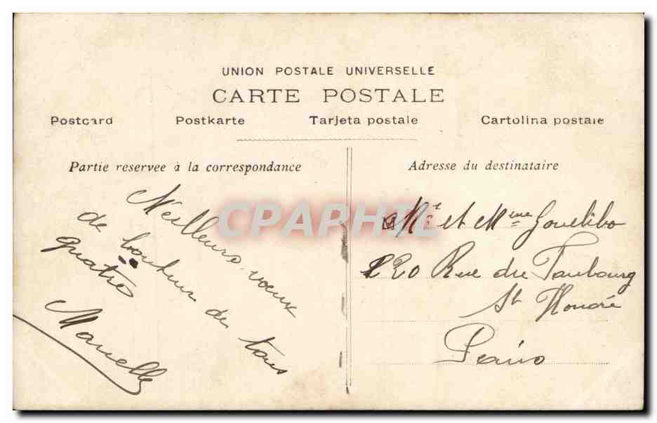 Femme en robe à pois tenant un bouquet — Bonne et Heureuse Année — J.K. — timbre 6c — Rückseite