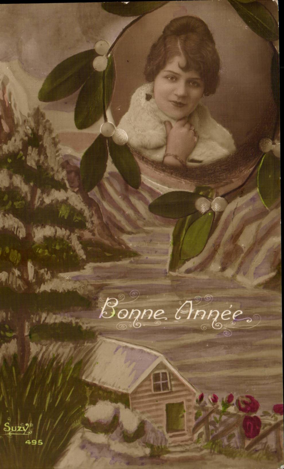 Fantaisie - Femme - Jolie Femme - Woman in wintery scene - CPA 