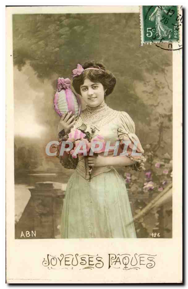 Fantaisie - Femme Heureuse Paques - Oeuf - Easter Egg - Ostern - CPA 