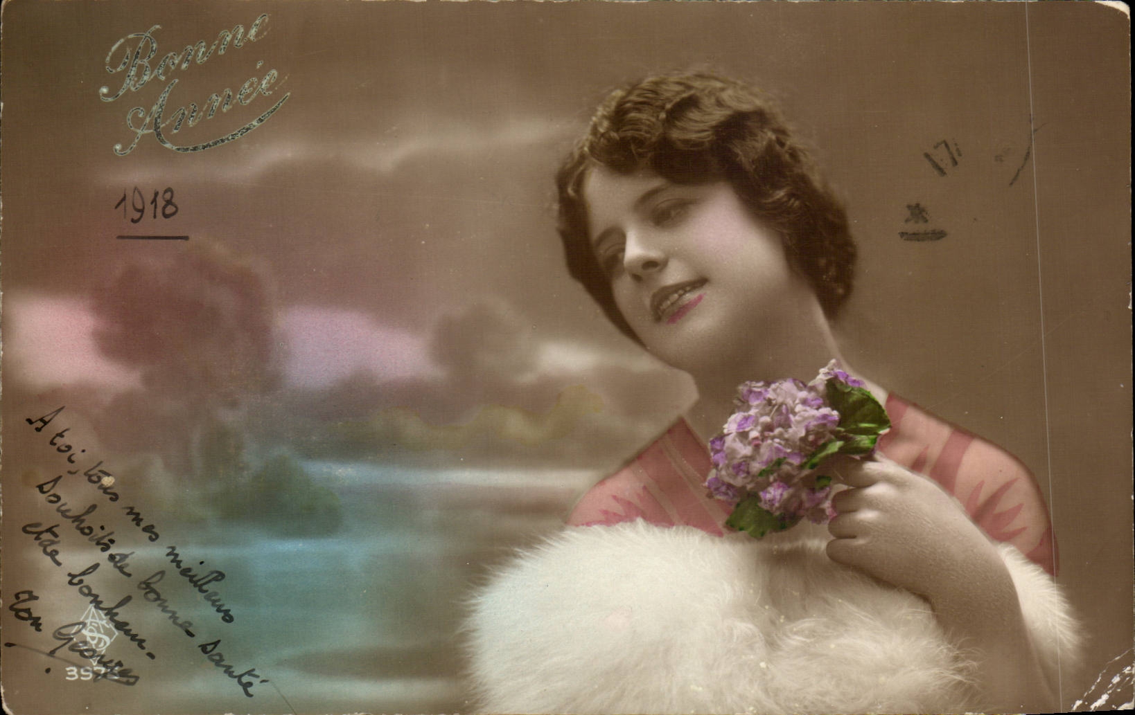Fantaisie - Femme - 1918 - Woman with dreamy expression - CPA 