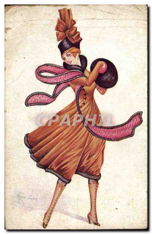 Fantaisie - Femme - Mode - Fashion - Woman with fabulous hat - CPA 