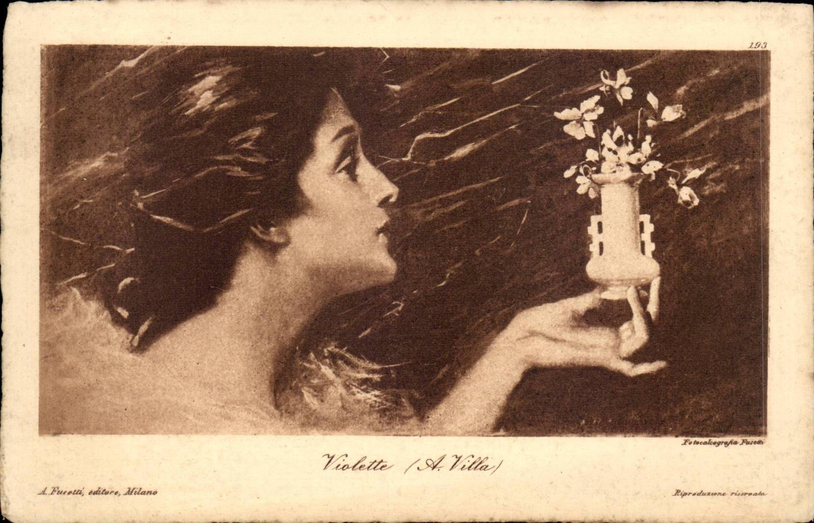 Fantaisie - Femme - Violette - Woman with small cave - CPA 