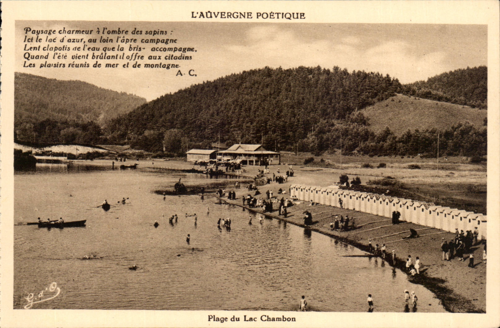 Auvergne Poetique - Plage du lac Chambon Paysage charmeur a l'ombre des sapins - CPA 