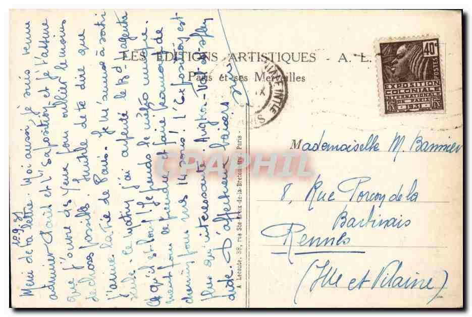 Paris - 10 - Place de la Bastille CPA  — Verso