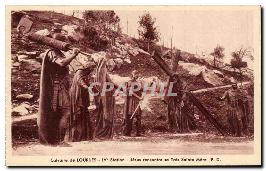 Lourdes - Calvaire du Lourdes - IV Station - Jesus rencontre sa tres Sainte Mere - CPA 