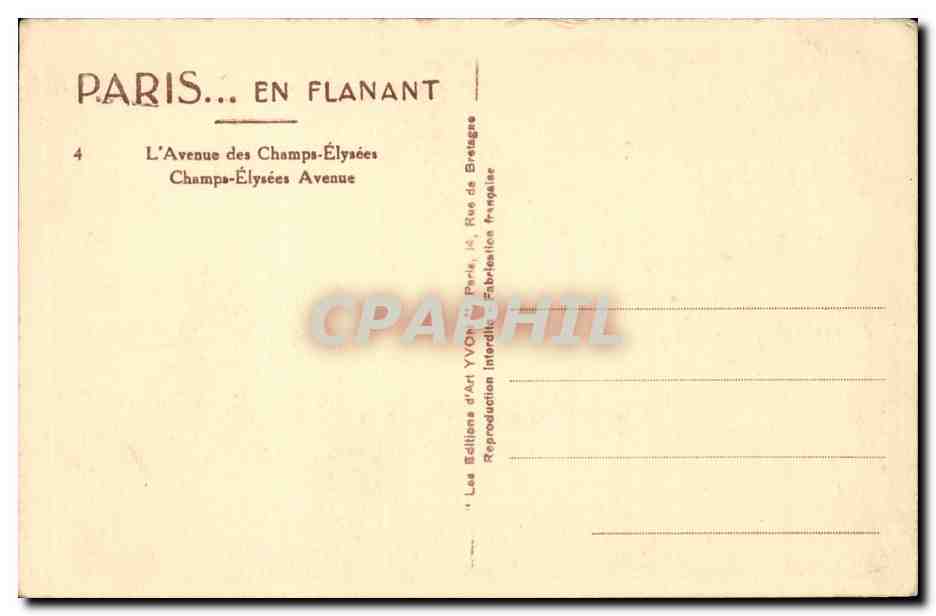 Paris - L'Avenue des Champs Elysees et L'Arc de Triomphe - automobile - CPA  — Verso