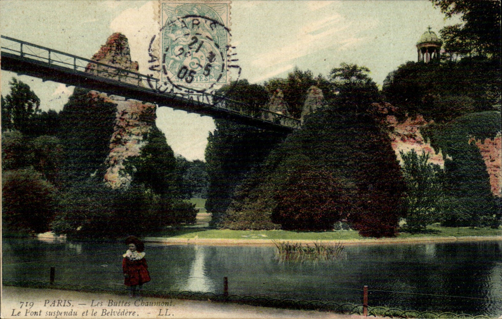 Paris - 19 - Buttes Chaumont - Le Pont Suspendu et le Belvedere - Enfant CPA 