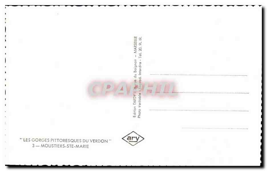 Pittoreske Schluchten des Verdon — Moustiers-Sainte-Marie — Tardy Edition — n°3 — Rückseite