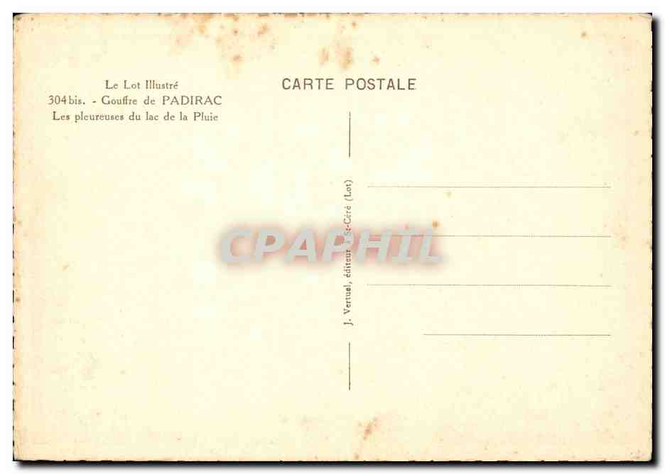 Gouffre de Padirac — Les pleureuses du lac — J. Vernet, éditeur (Lot-Céré) — Verso