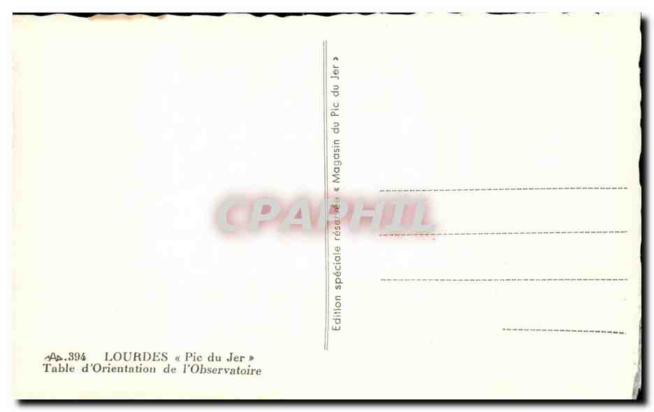 Lourdes - Pic du Jer - Table d'Orientation de l'Observatoire - CPA  — Verso