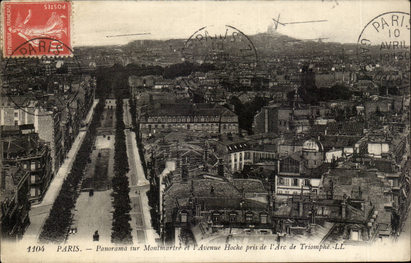 Paris - 18 - Panorama sur Montmartre et l' Avenue Hoche pris de l'Arc de Triomphe CPA 