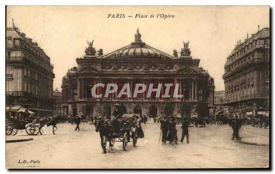 Paris - 9 - Place de l'Opera - cheval - horse drawn carriage - CPA 