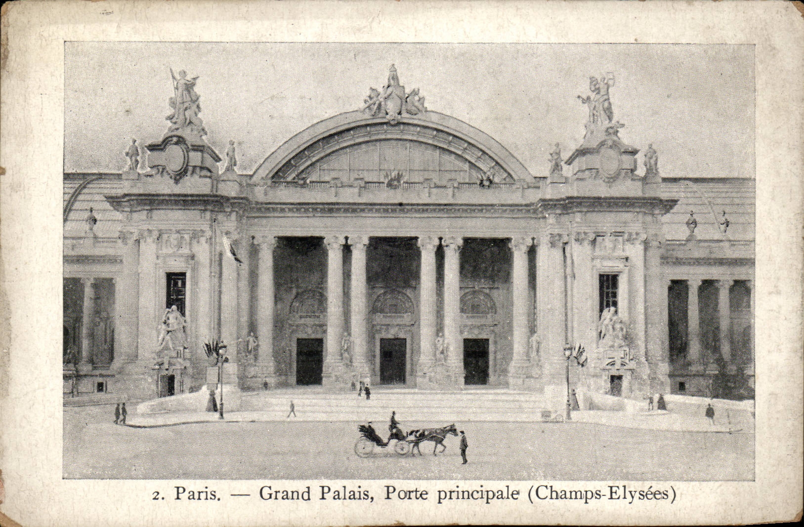 Paris - 8 - Grand Palais - Porte Principale - cheval - horse drawn carriage - CPA 
