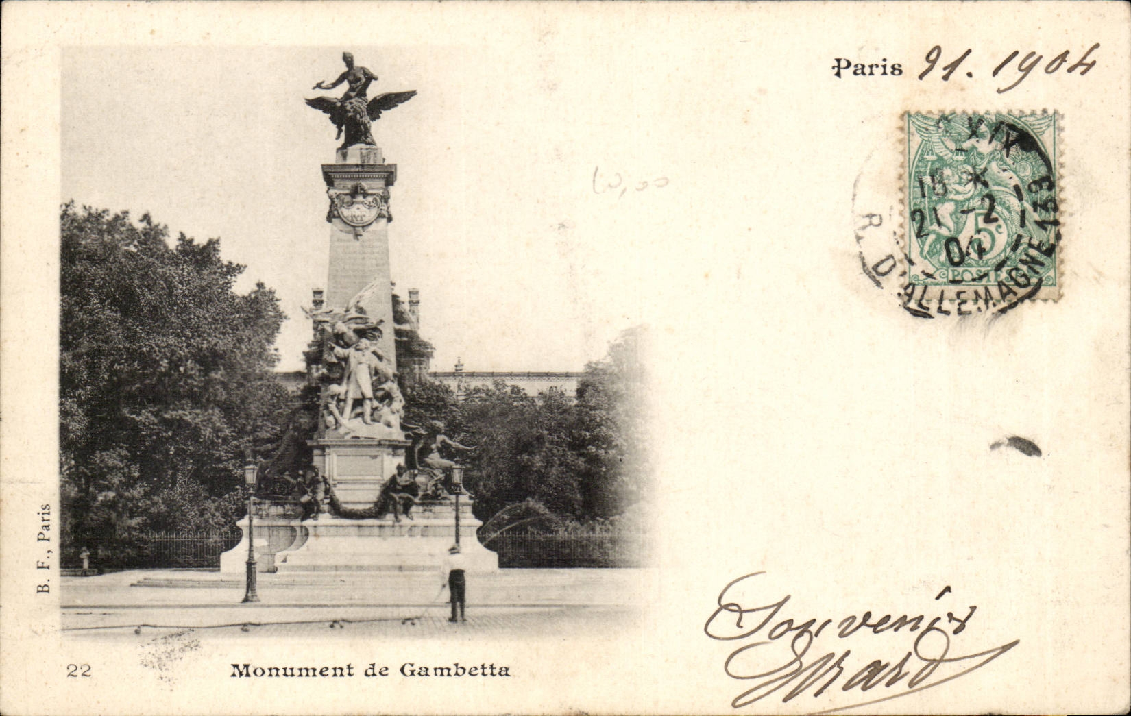 Paris - 1 - 1904 - Monument de Gambetta - CPA 