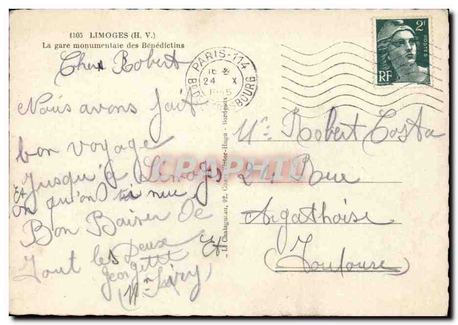 Limoges - La Gare Monumentale des Benedictins - CPA  — Rückseite
