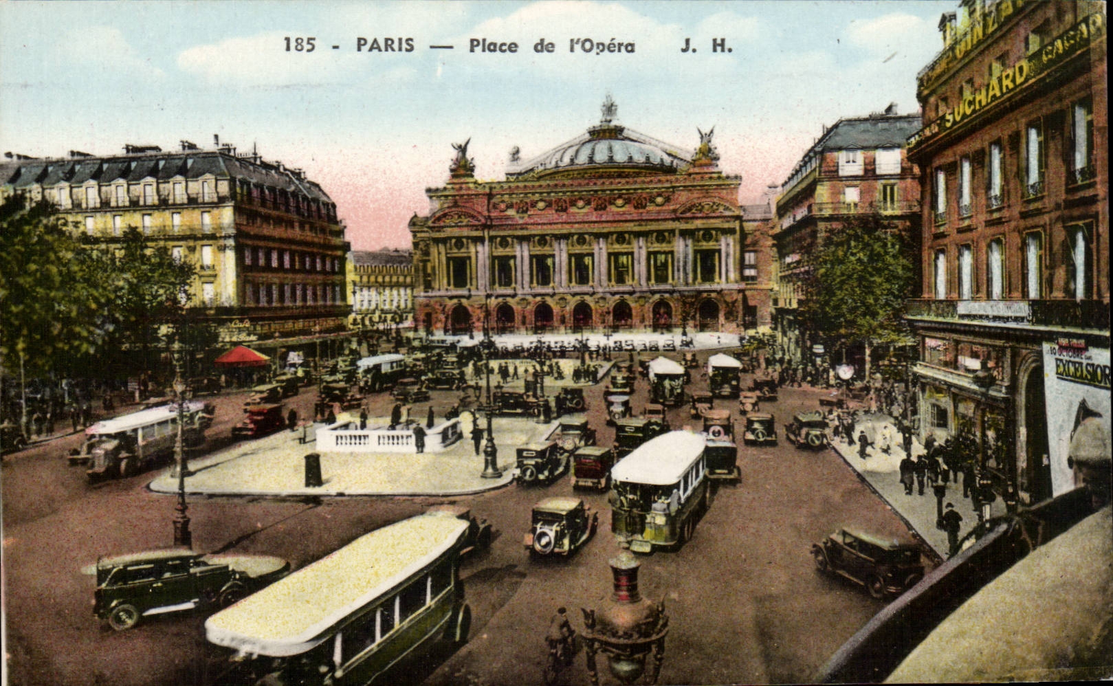 Paris - 9 - L'Opera - busy scene - autobus - automobile - CPA 