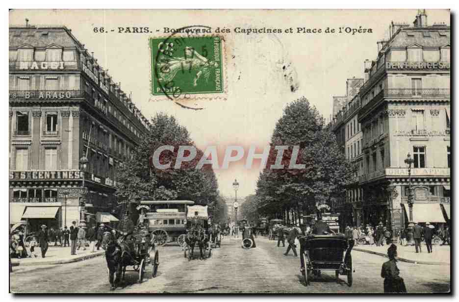 Paris - 9 - Boulecard des Capucines et Place de l'Opera - cheval - horse - CPA 