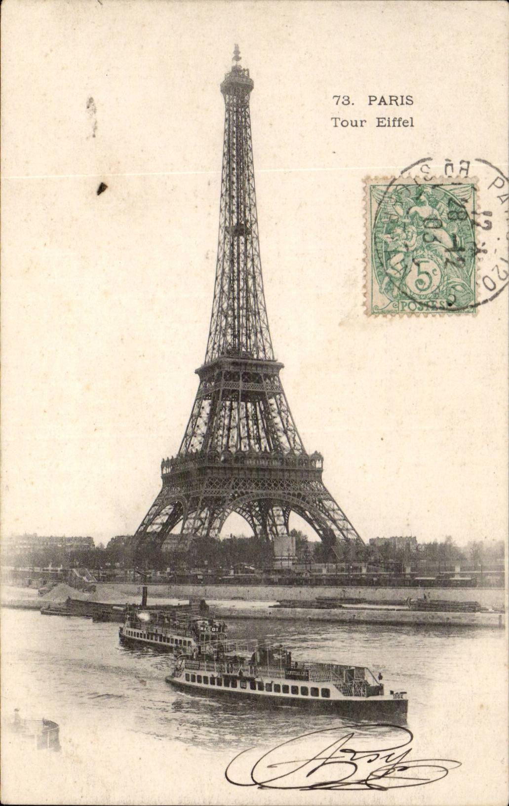 Paris - 7 - Tour Eiffel - Eiffel Tower - bateau - boat - CPA 