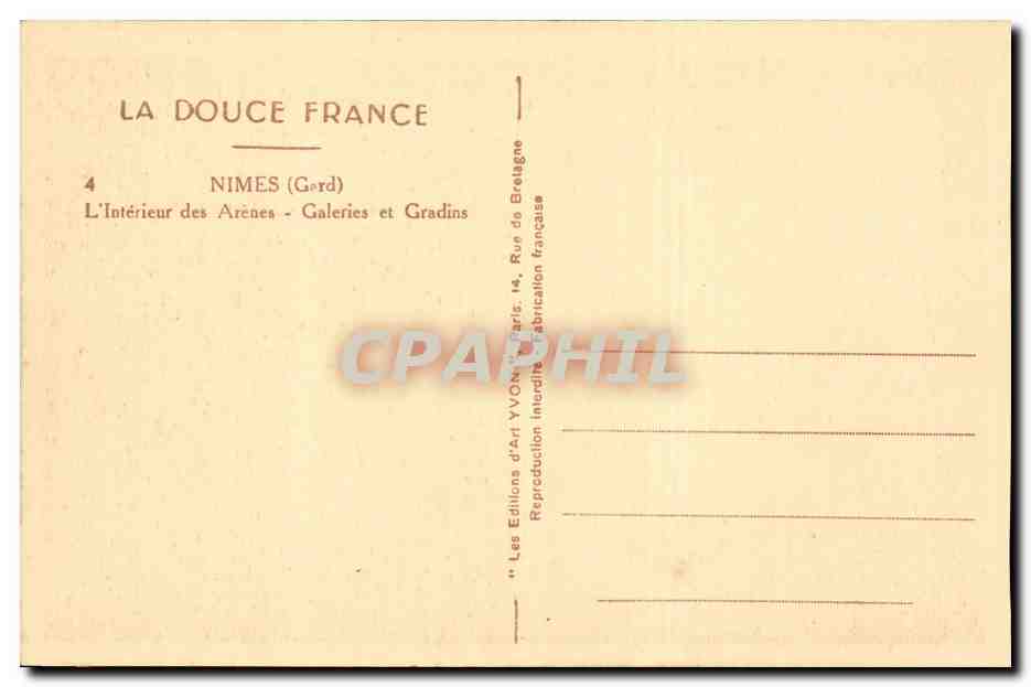 Nîmes — Intérieur des Arènes — Galeries et Gradins — Éditions d'Art YVON, Paris — Reverso