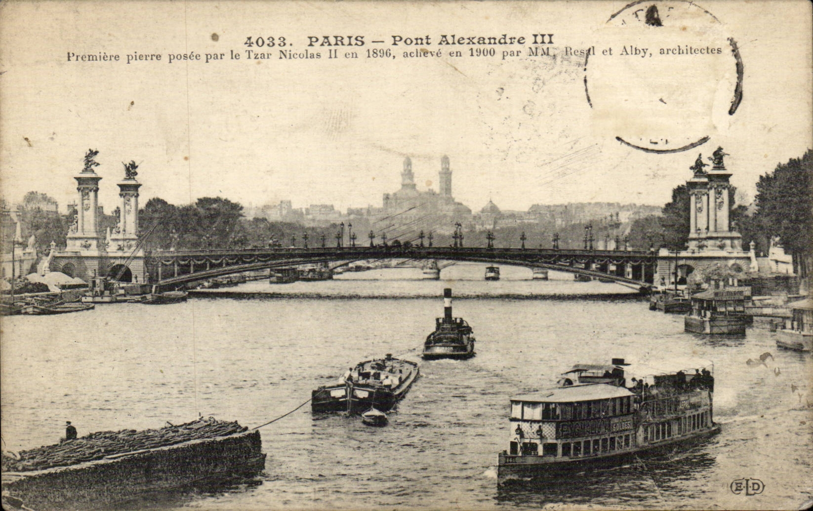 Paris - 7 - Pont Alexandre III - bateau - boat CPA 