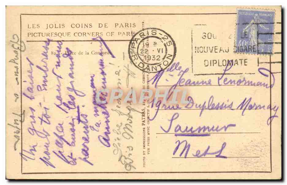 Paris - 8 - Les Jolis Coins de Paris - Place de la Concorde CPA  — Verso