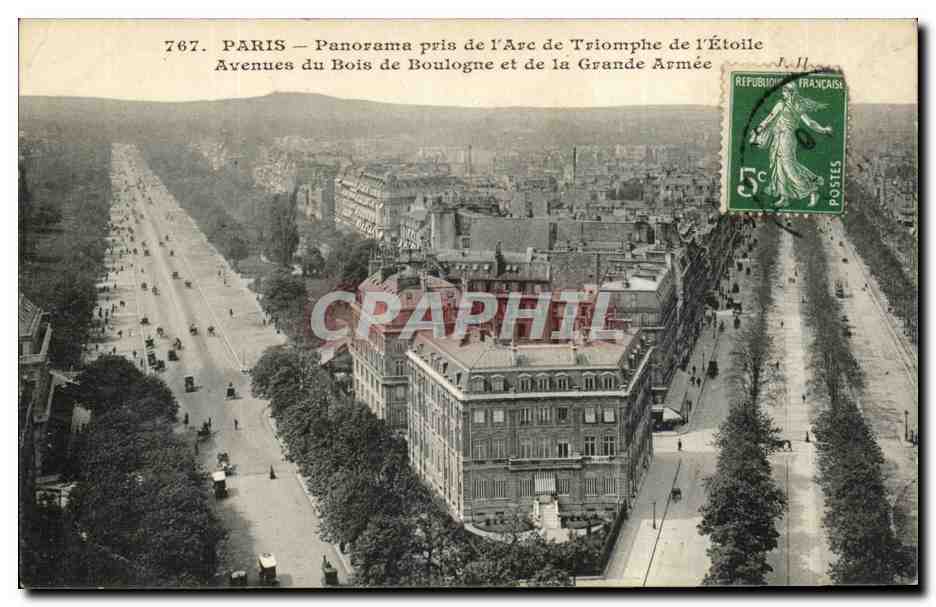 Paris - 8 - Panorama de L'Arc de Triomphe et L'Etoile CPA 