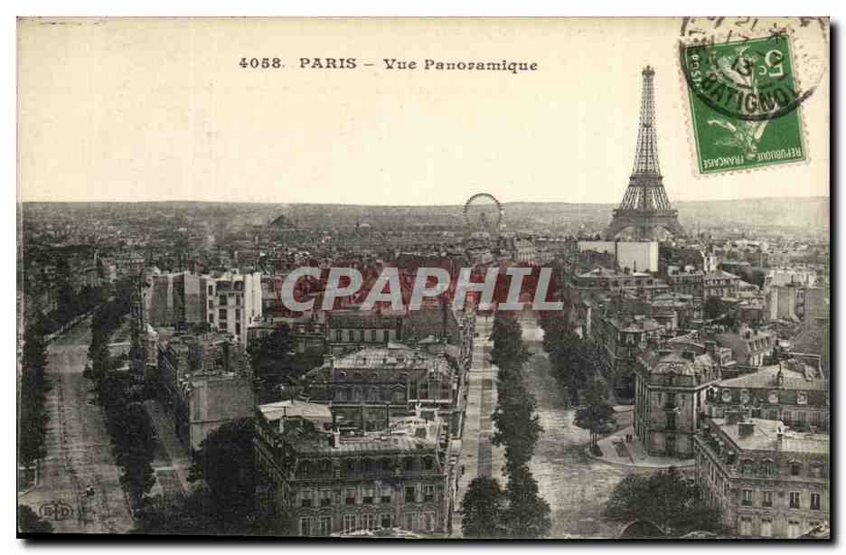 Paris - Panorama de Paris - Tour Eiffel - Eiffel Tower CPA 