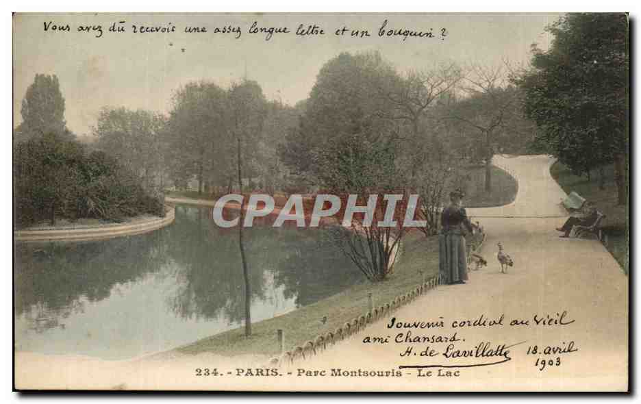 Paris - 14 - parc Montsouris - Le Lac - Femme CPA - 