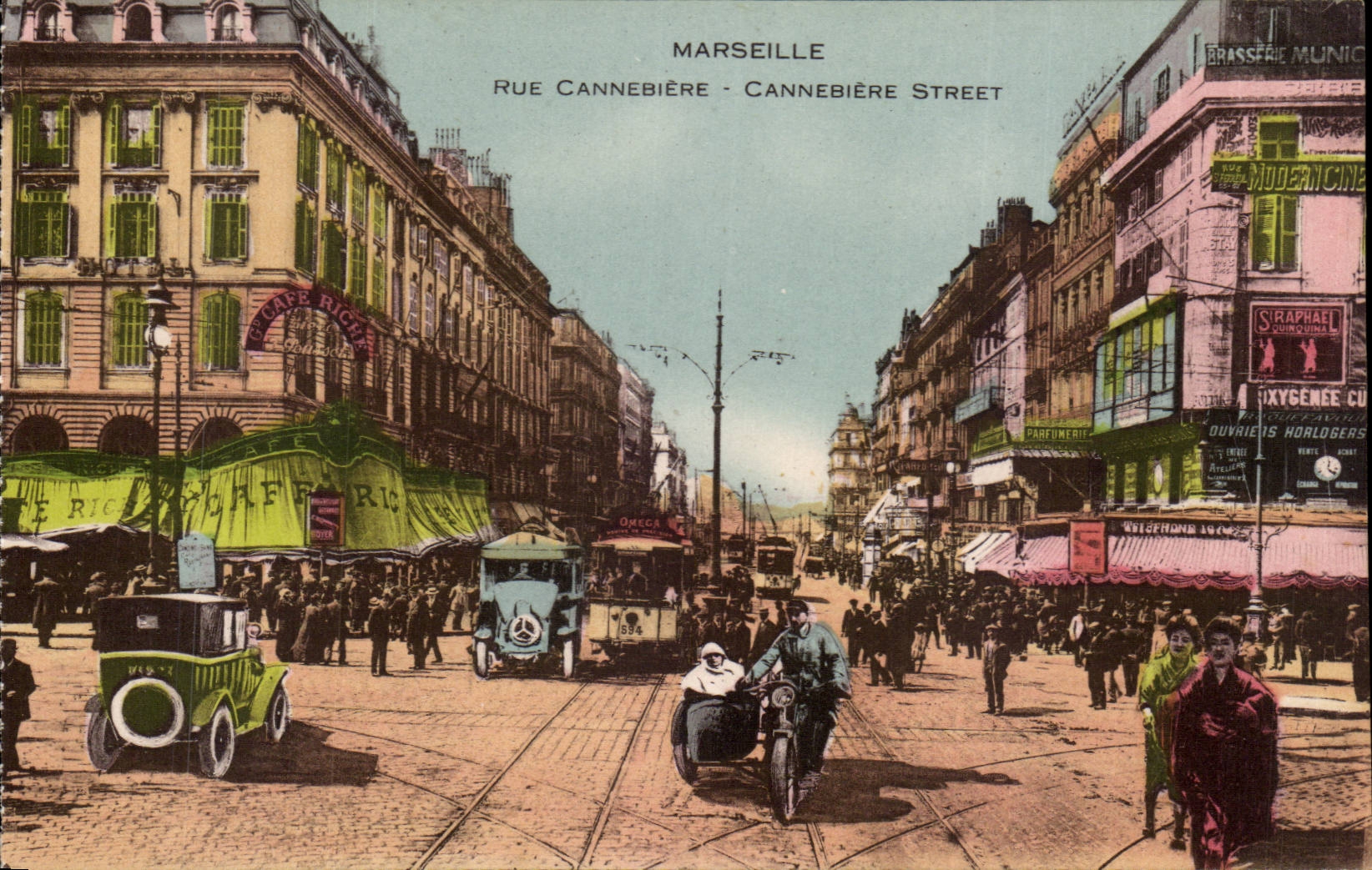 Marseille - Rue Cannebiere - lively city scene - CPA 