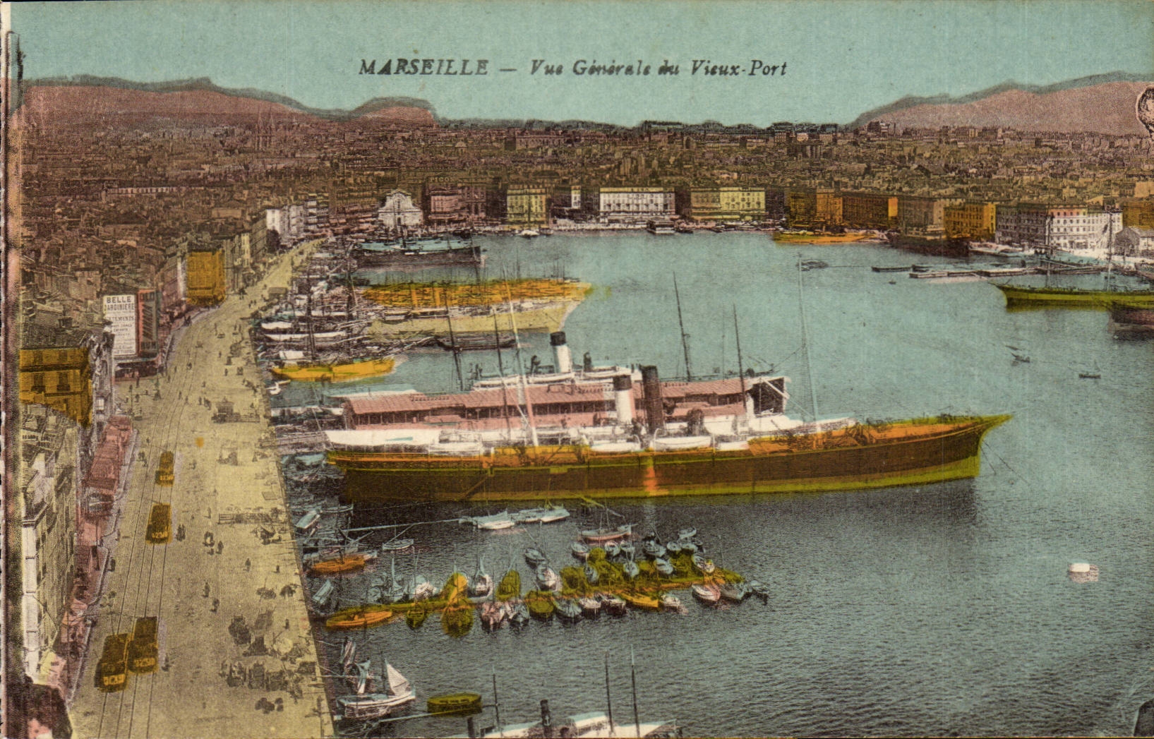 Marseille - Vue Generale du Vieux Port - Paquebot - steamer - tableau - painting - art - CPA 