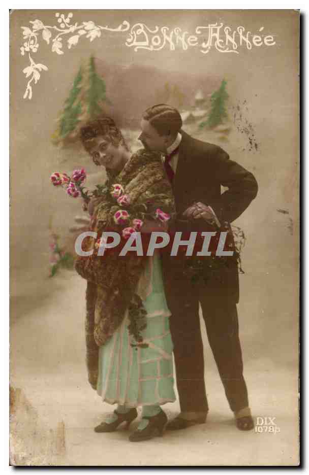 Fantaisie - Couple - Bonne Annee - Woman with fur coat - CPA - 