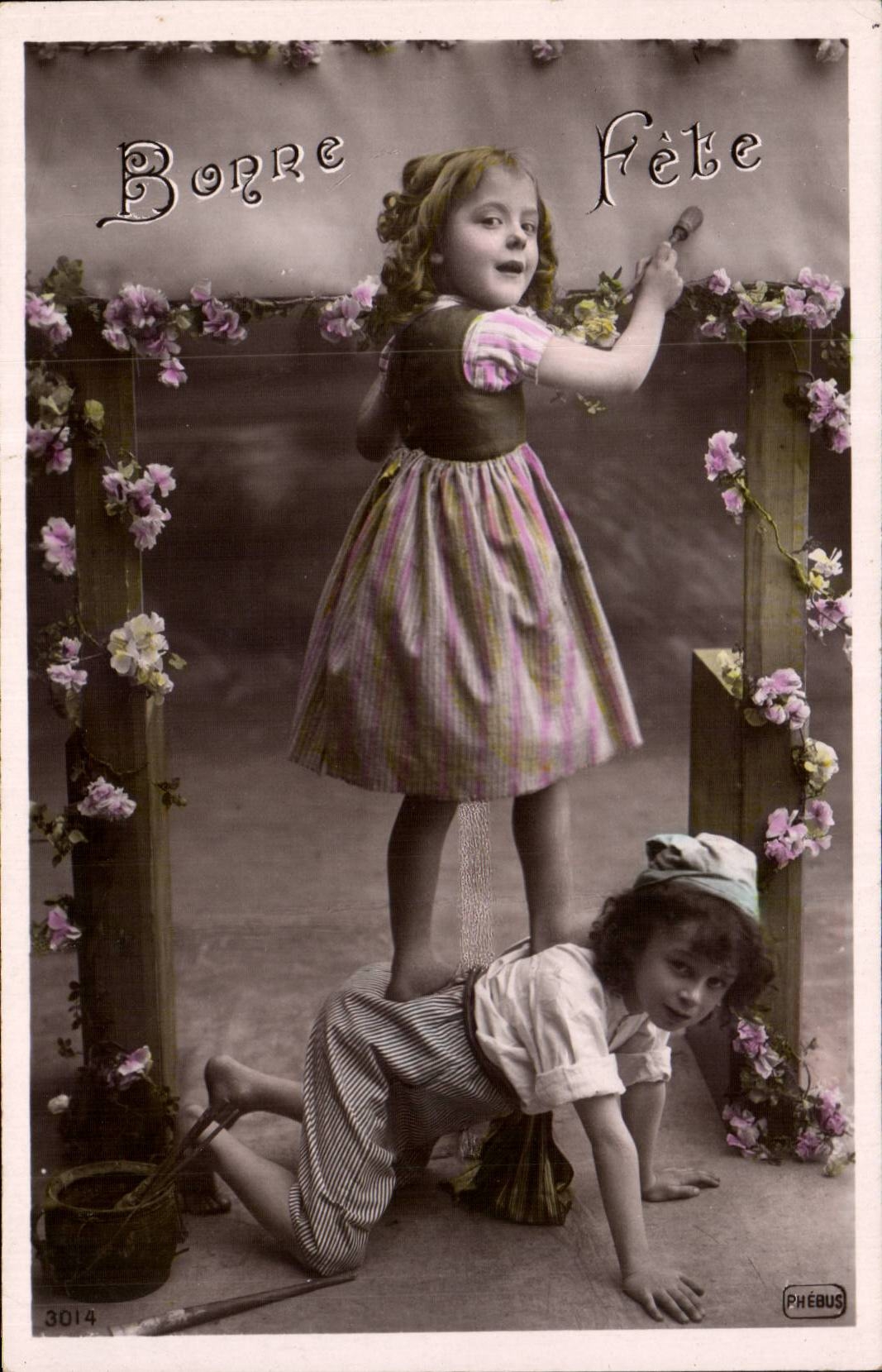 Fantaisie - Enfants - Filles - Cute little girls painting - CPA 