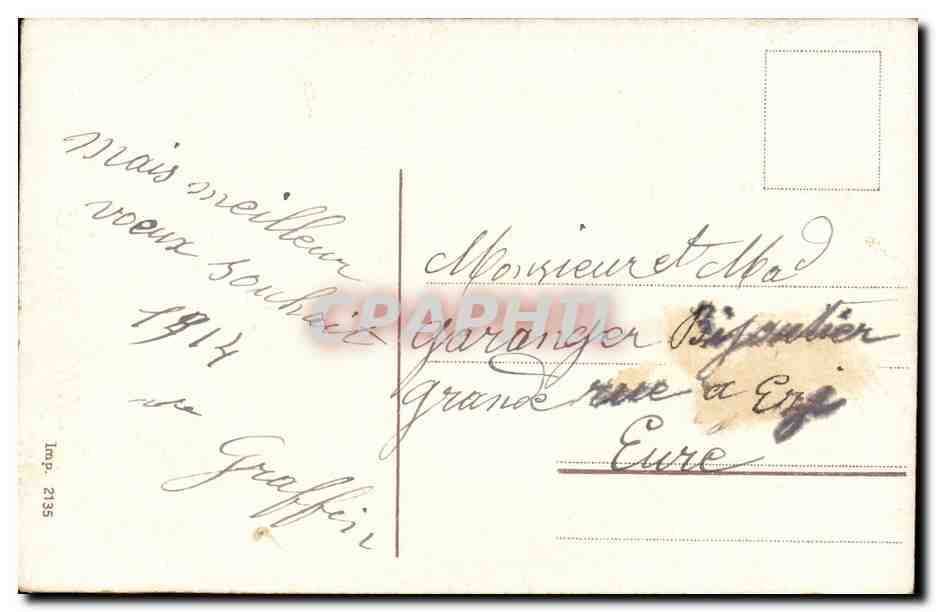 Jeune femme souriante — Bonne Année — éditeur Imp. 2135 — Verso
